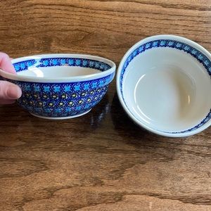 Polish Pottery Set of 2 plaid cereal bowls